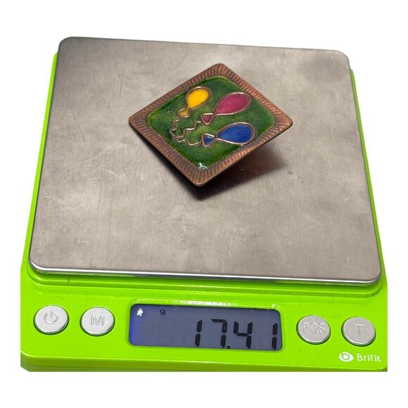 Vintage Balloon Enamel on Copper Brooch Pin Birthday Party Red Blue Yellow Gift - Picture 5 of 5